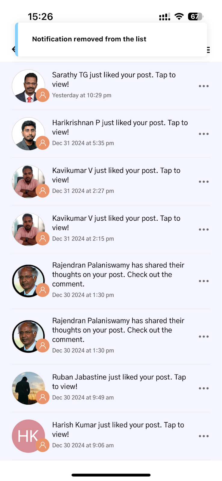 Notification Removed from the List